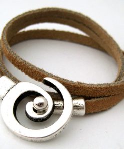 Bracelet cordon daim fermoir spirale métal argenté