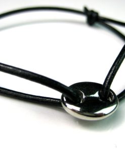 Bracelet grain de café acier inoxydable argent cordon cuir