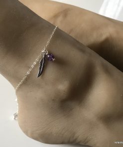 Chaîne de cheville en argent massif plume Amethyste